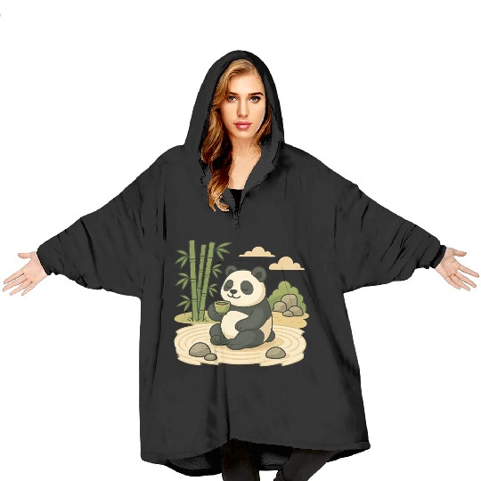 Serene Panda in Bamboo Garden Blanket Hoodies