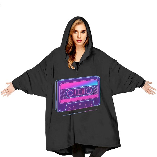 Neon Cassette Tape Retro Design Blanket Hoodies