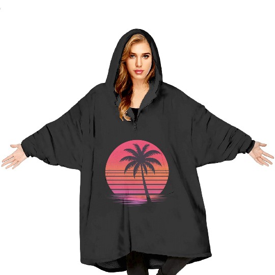 Tropical Sunset Silhouette Design Blanket Hoodies