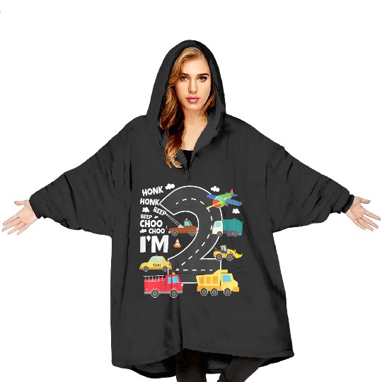 Kids Birthday 2 Traffic Vehicles Number Two Design Blanket Hoodies