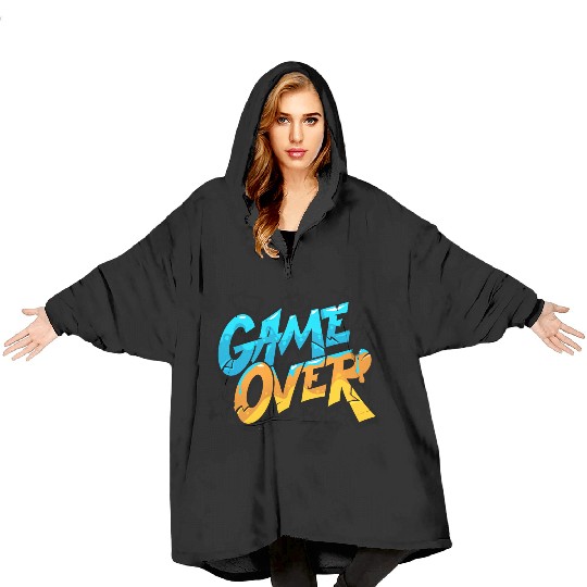 Blue and Yellow Graffiti Game Over Blanket Hoodies