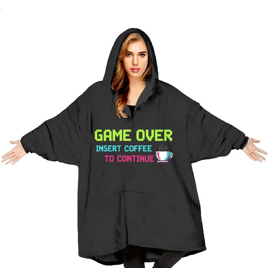 Pixelated Video Game Over Coffee Illustration Blanket Hoodies