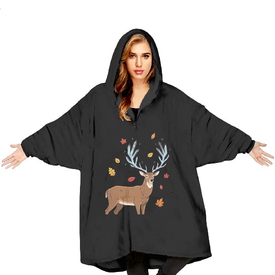 Autumn Mystic Deer Illustration Blanket Hoodies