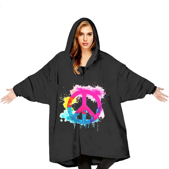 Peace sign neon colors groovy spray paint splatter Blanket Hoodies