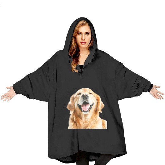 Joyful Golden Retriever Illustration Blanket Hoodies