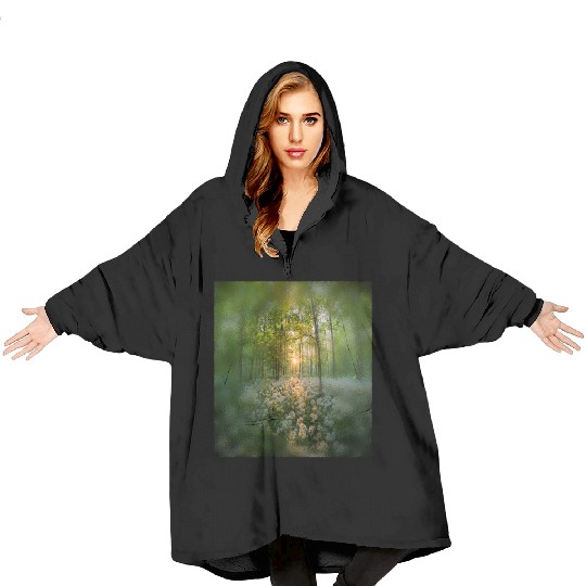 Sunlit Forest with Wildflowers Blanket Hoodies
