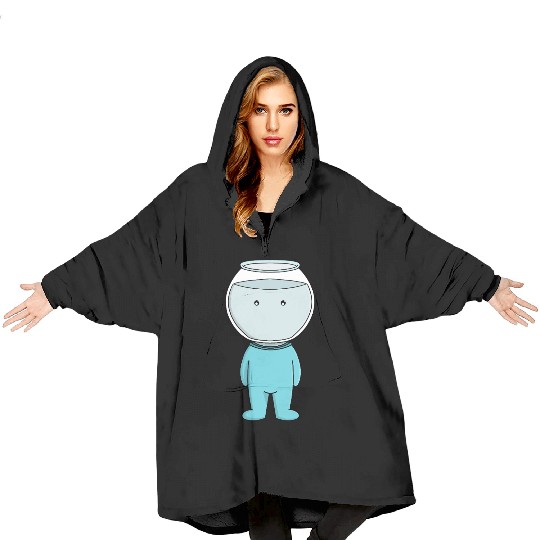 Whimsical Fishbowl Character Illustration Blanket Hoodies