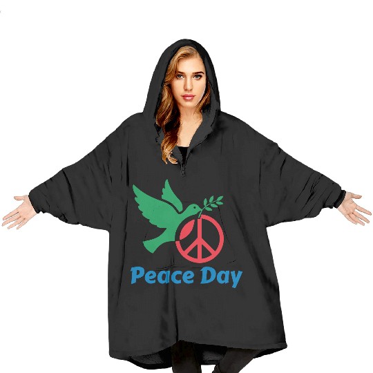 Peace Day Dove with Olive Branch Blanket Hoodies