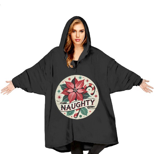 Festive Poinsettia Naughty Holiday Design Blanket Hoodies
