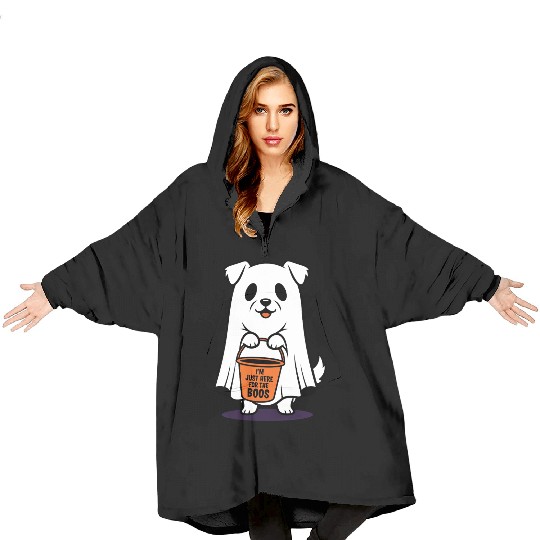 Cute Dog Ghost "Here for the Boos" Halloween Blanket Hoodies