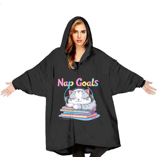 Cute Cat Nap Goals Design Blanket Hoodies