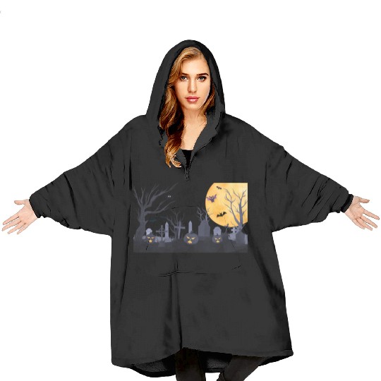 Trick-or-Treat Pumpkin Graveyard Blanket Hoodies