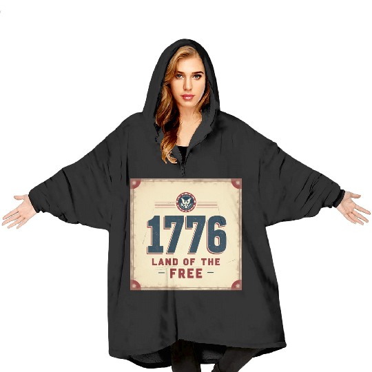 1776 Land of the Free Patriotic Emblem Blanket Hoodies