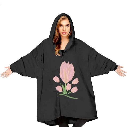 Elegant Pink Tulips  Illustration Blanket Hoodies