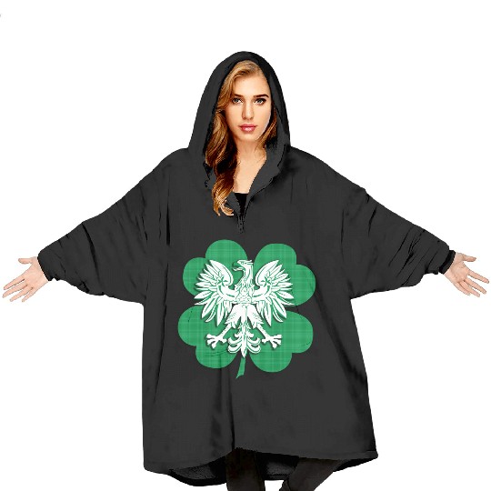 Irish Polish Heritage Eagle Shamrock Blanket Hoodies