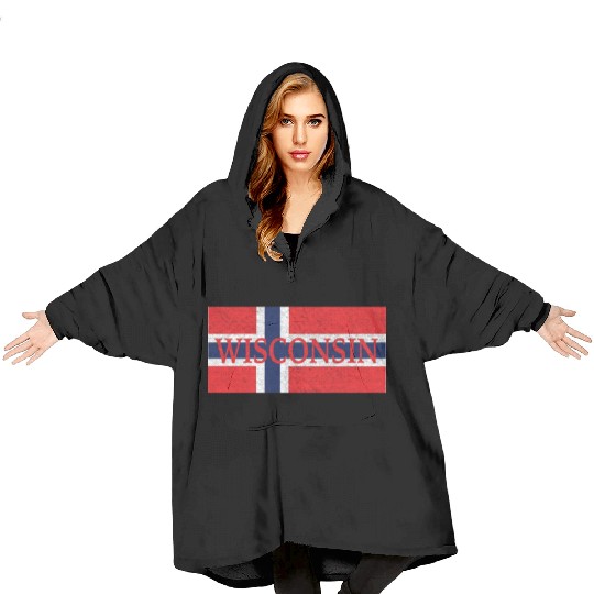 Wisconsin Norwegian Flag Blanket Hoodies