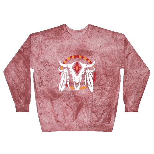 Aztec Pattern Cow Skull Cowboy Indian Mexican Blast Sweatshirts