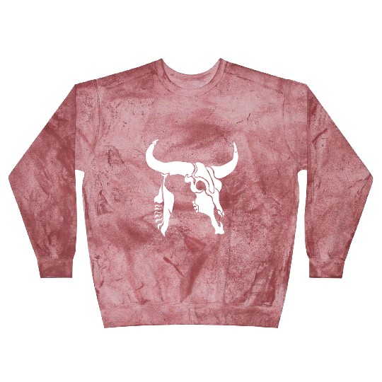 Tribal White Longhorn Bull Skull w White Feather Blast Sweatshirts