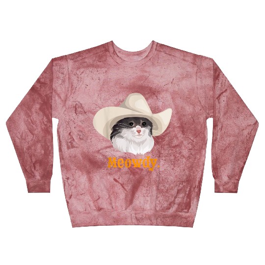 Meowdy Sad Cat Wearing a Cowboy Hat Meme Blast Sweatshirts