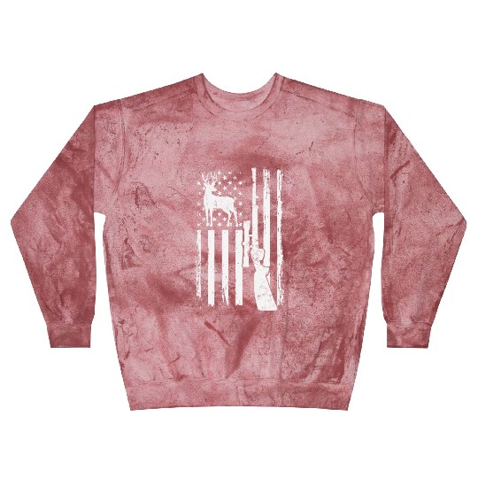 Deer Hunting Distressed USA Flag With Gun & Deer Blast Sweatshirts