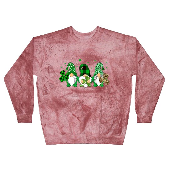 Three Gnomes Holding Shamrock Leopard Plaid Blast Sweatshirts