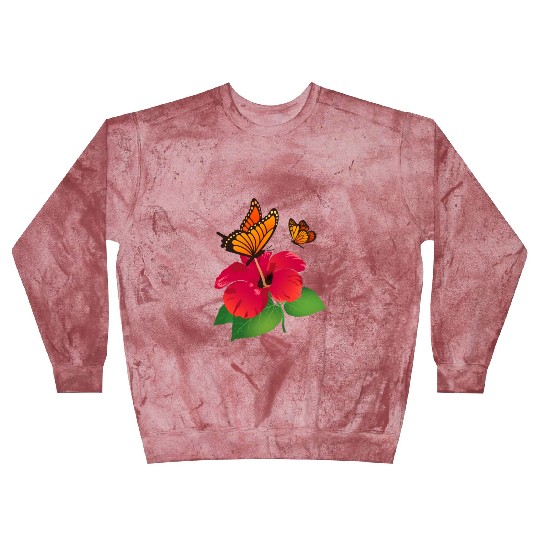 Hibiscus Flower and Monarch Butterfly Nature Blast Sweatshirts