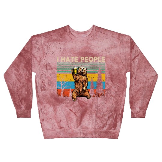 I Hate People Bear Drinking Beer Vintage Blast Sweatshirts