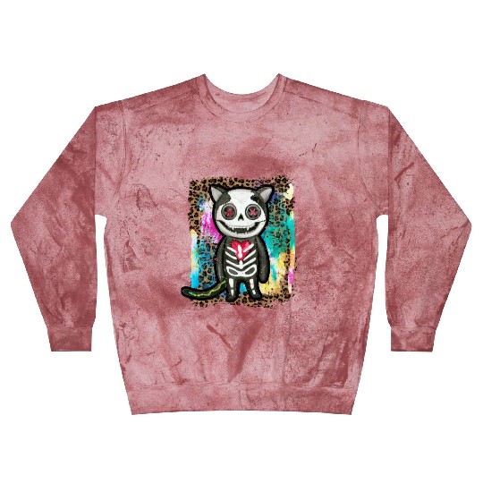 Halloween Zombie Skeleton Cat Tie Dye Blast Sweatshirts