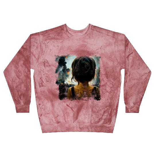 Kid in war looking at explosion 2 AI painting Blast Sweatshirts