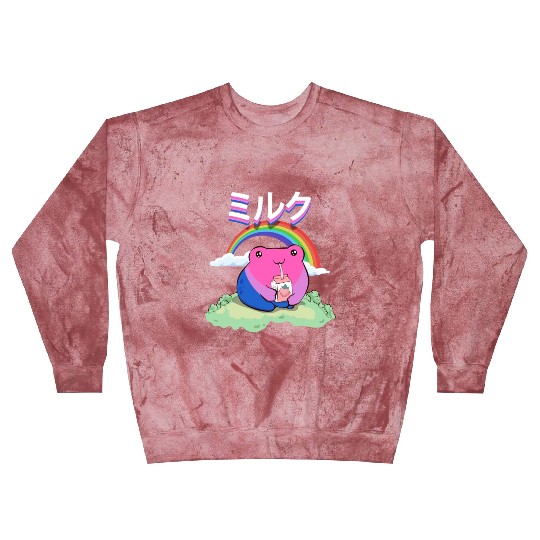 Kawaii Frog Strawberry Milk Bisexual Pride Flag Blast Sweatshirts