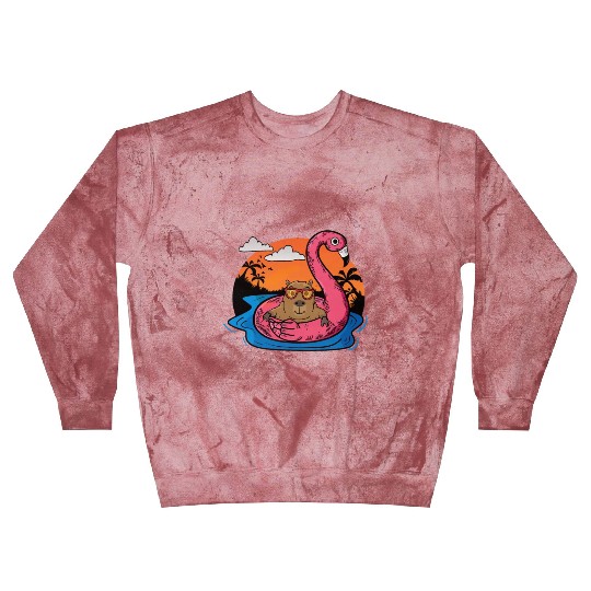 Capybara Swimming Pool Gifts Men Flamingo Capybara Blast Sweatshirts