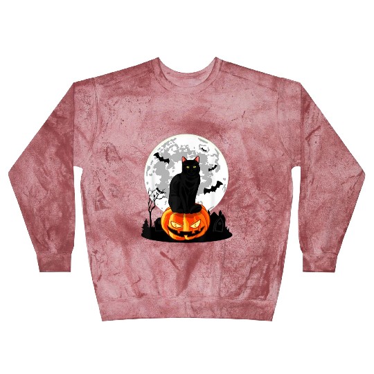 Black Cat On Pumpkin Blast Sweatshirts Full Moon Halloween