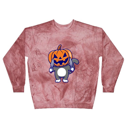Cat With Pumpkin Head And Knife - Halloween Blast Sweatshirts