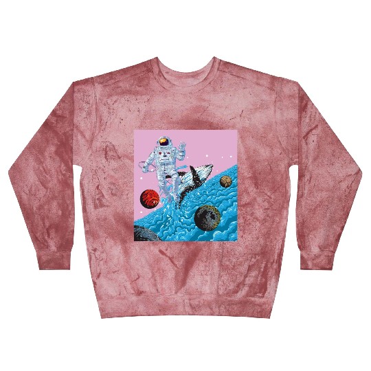 Astronaut in a ocean world full of whales fantasy Blast Sweatshirts