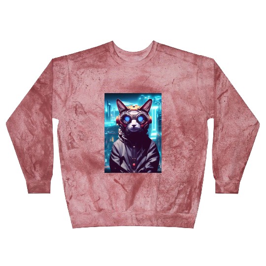 Techno Cat In Japan Neon City Blast Sweatshirts