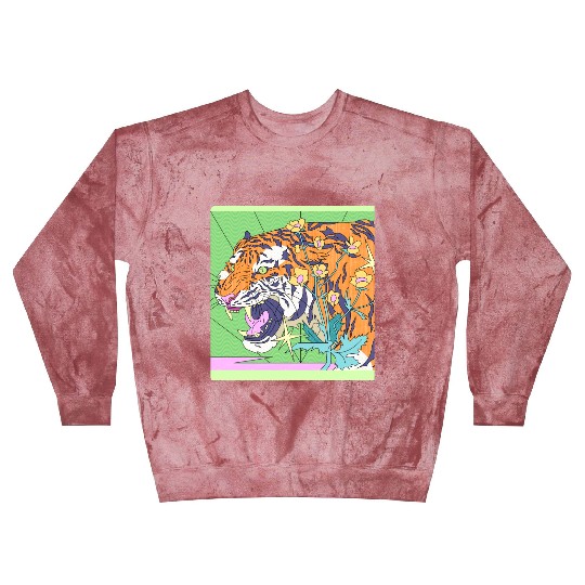Tiger in a flower garden in a retro fantasy design Blast Sweatshirts