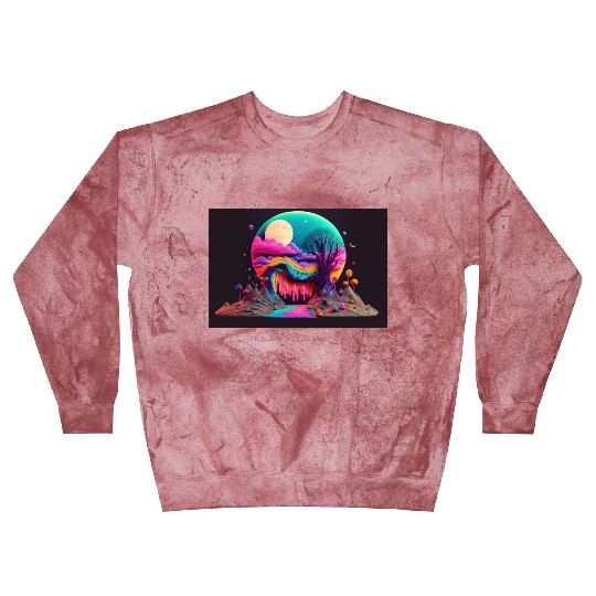 Spooky Full Moon Psychedelic Landscape Paint Drips Blast Sweatshirts