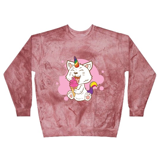 Cat Eating Ice Cream Rainbow Cat Lady Gift Idea Blast Sweatshirts