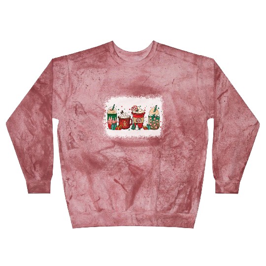 Christmas Coffee Cup Bleached Blast Sweatshirts