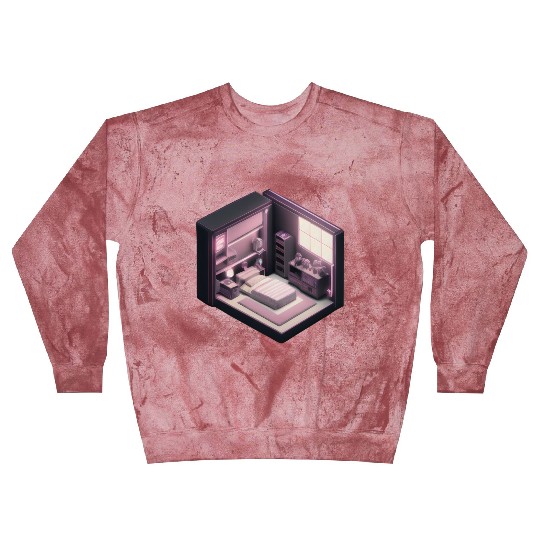 Isometric Voxel Bedroom - Synthwave Future Render Blast Sweatshirts