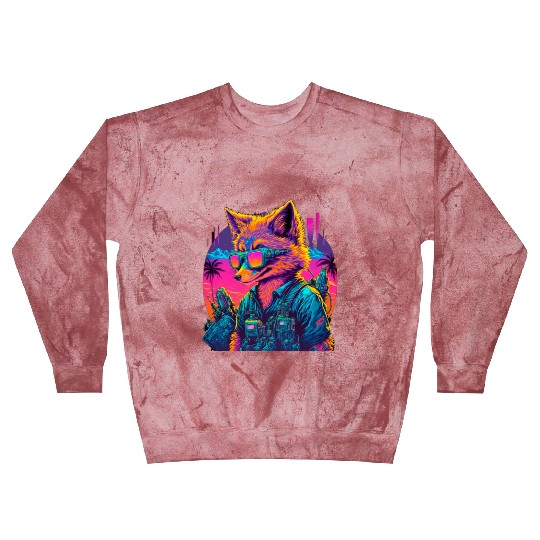 Retro Futuristic Synthwave Fox Blast Sweatshirts