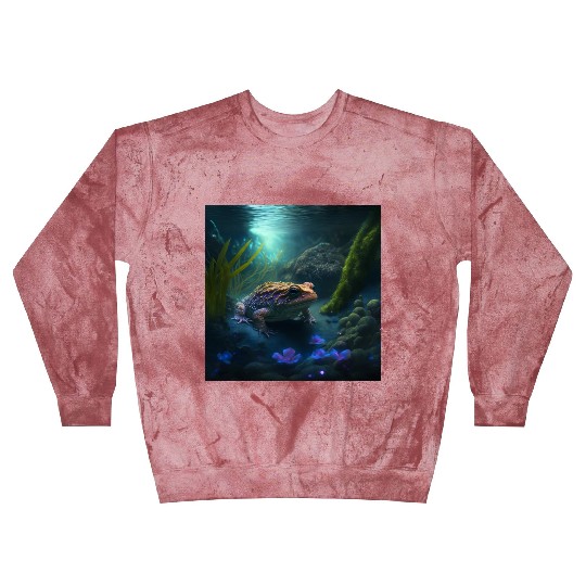 A toad in a creek the toad has blue glowing eyes Blast Sweatshirts
