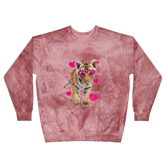 Cute Tiger Cub Gift Valentine Day Heart Tiger Face Blast Sweatshirts