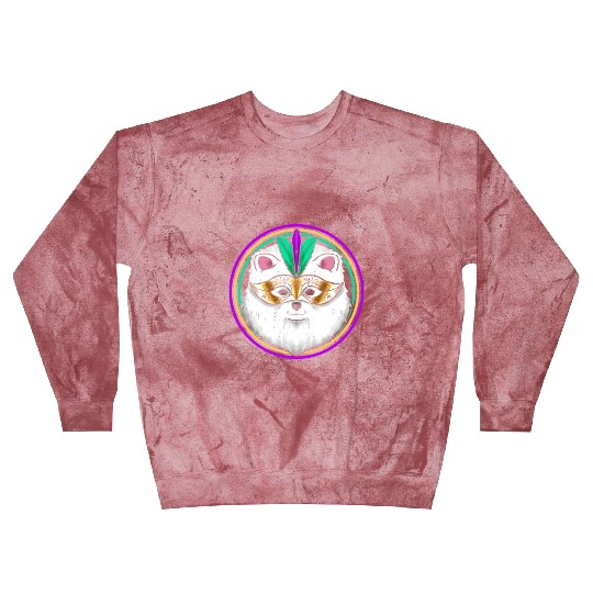 Pomeranian Or Samoyed Dog With Mask For Mardi Gras Blast Sweatshirts