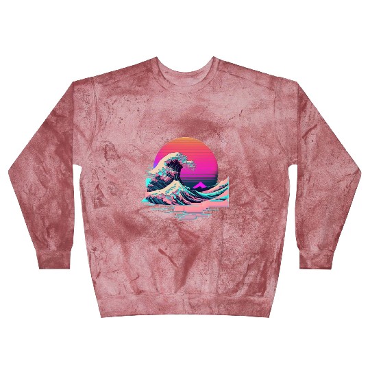Vaperwave Aesthetic Glitch Great Wave Retrowave Sy Blast Sweatshirts