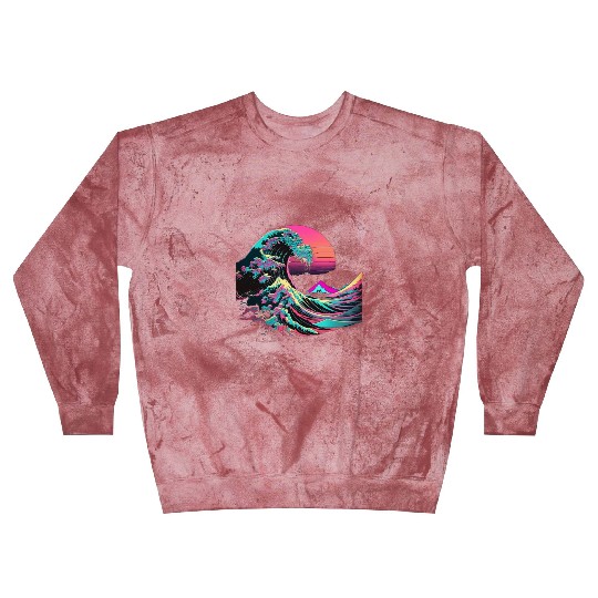 Vaperwave Aesthetic Glitch Great Wave Retrowave Sy Blast Sweatshirts