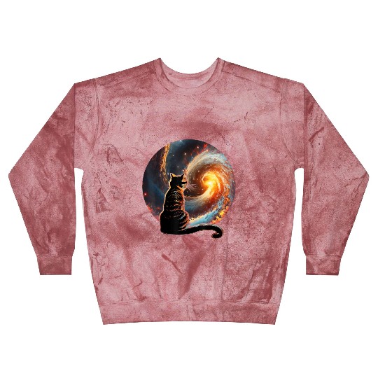 Cat Staring at a Galaxy Cat Dad Cat Lover Blast Sweatshirts