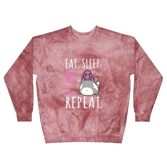 Eat Sleep K Pop Repeat Kawaii Cat Listening Music Blast Sweatshirts