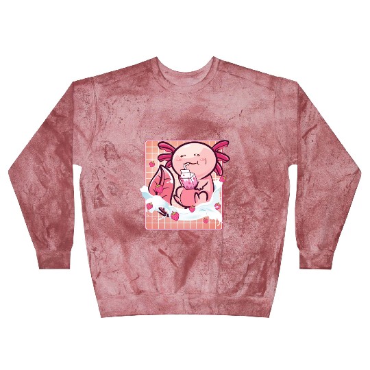 Kawaii Axolotl Strawberry Milk Shake Funny Sushi Blast Sweatshirts