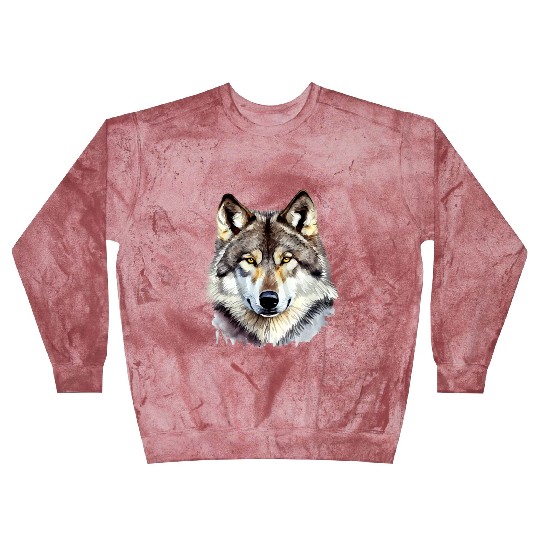 Watercolor Grey Wolf Portrait Blast Sweatshirts